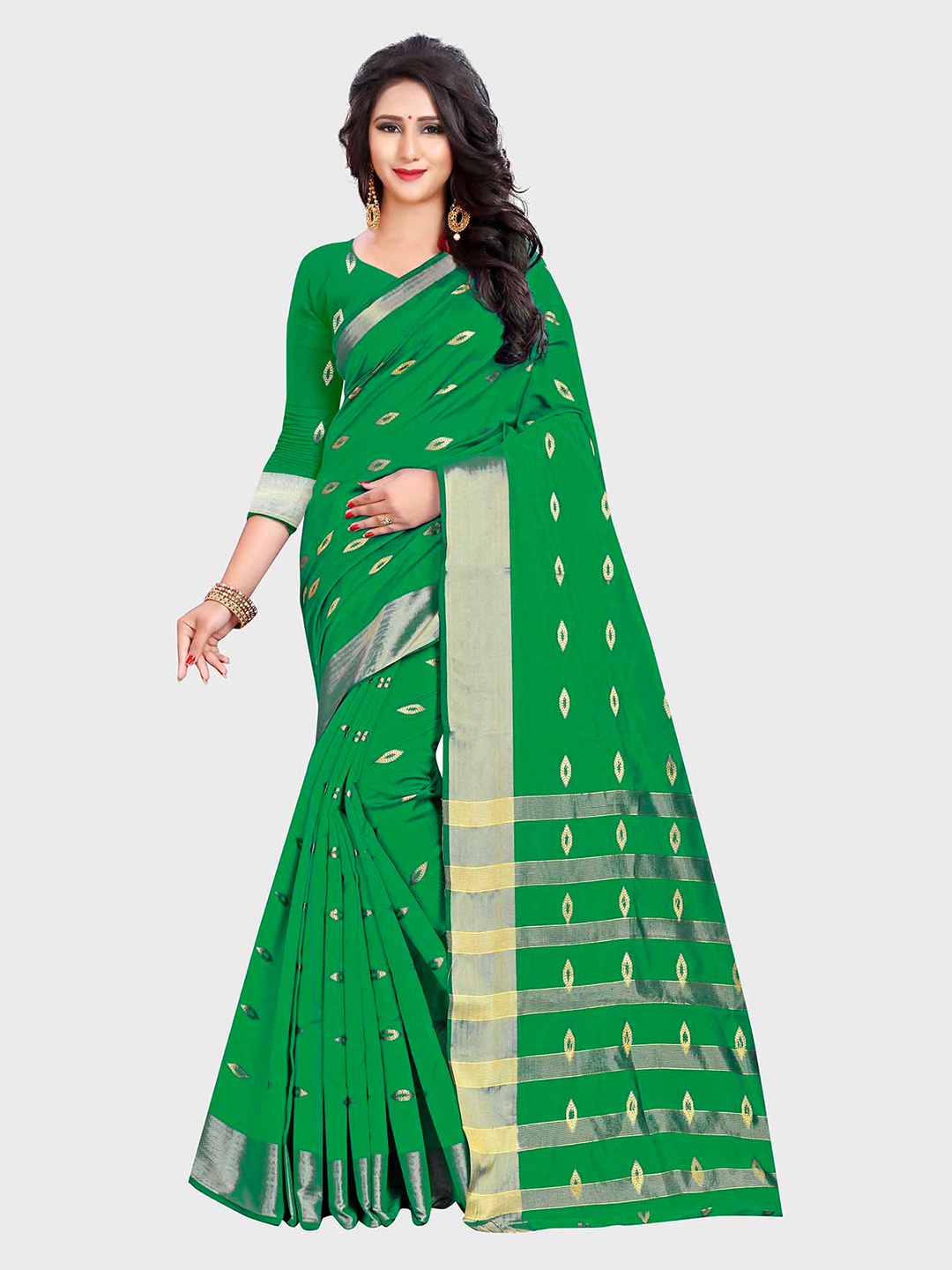 

Indian Fashionista Woven Design Zari Silk Cotton Chanderi Saree, Green