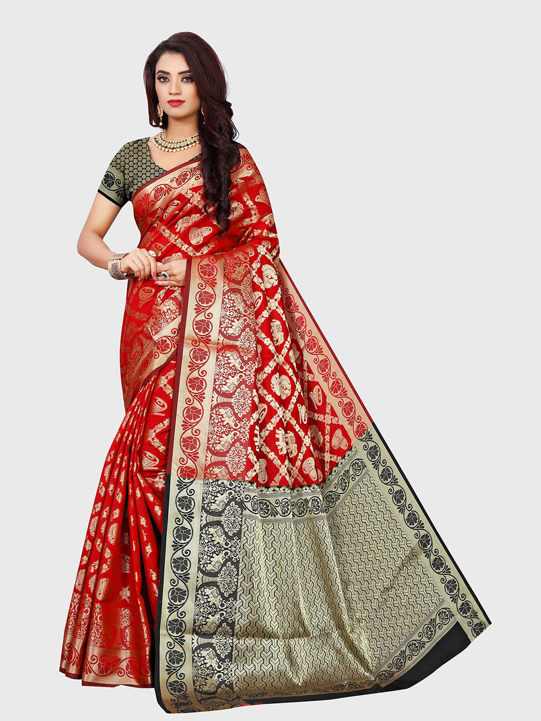 

Indian Fashionista Woven Design Zari Art Silk Maheshwari Saree, Navy blue