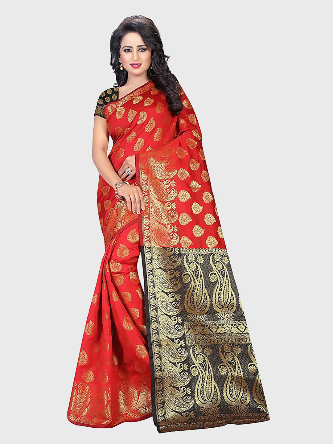

Indian Fashionista Woven Design Zari Art Silk Maheshwari Saree, Red