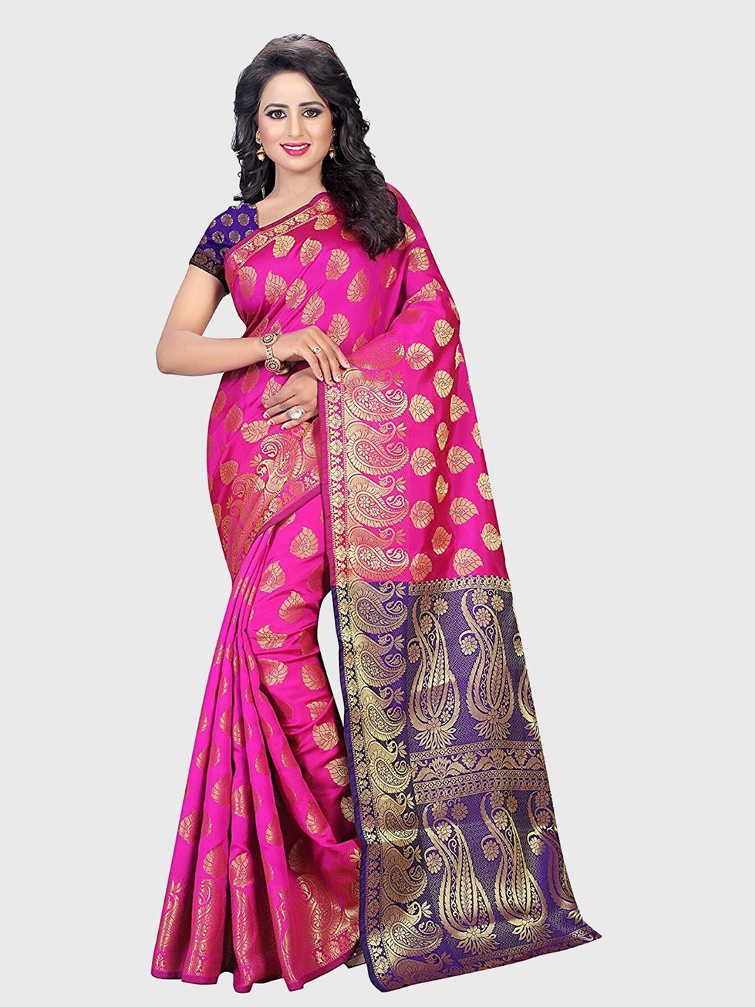

Indian Fashionista Woven Design Zari Art Silk Maheshwari Saree, Pink