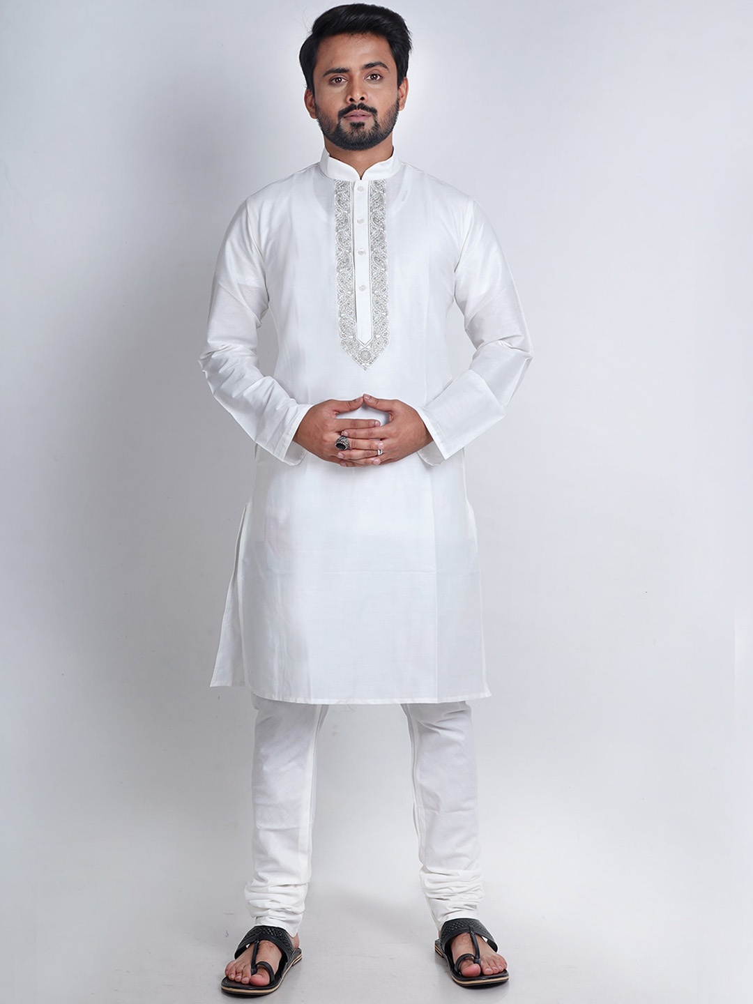 

HERE&NOW Men Long Sleeves Mandarin Collar Kurta, White