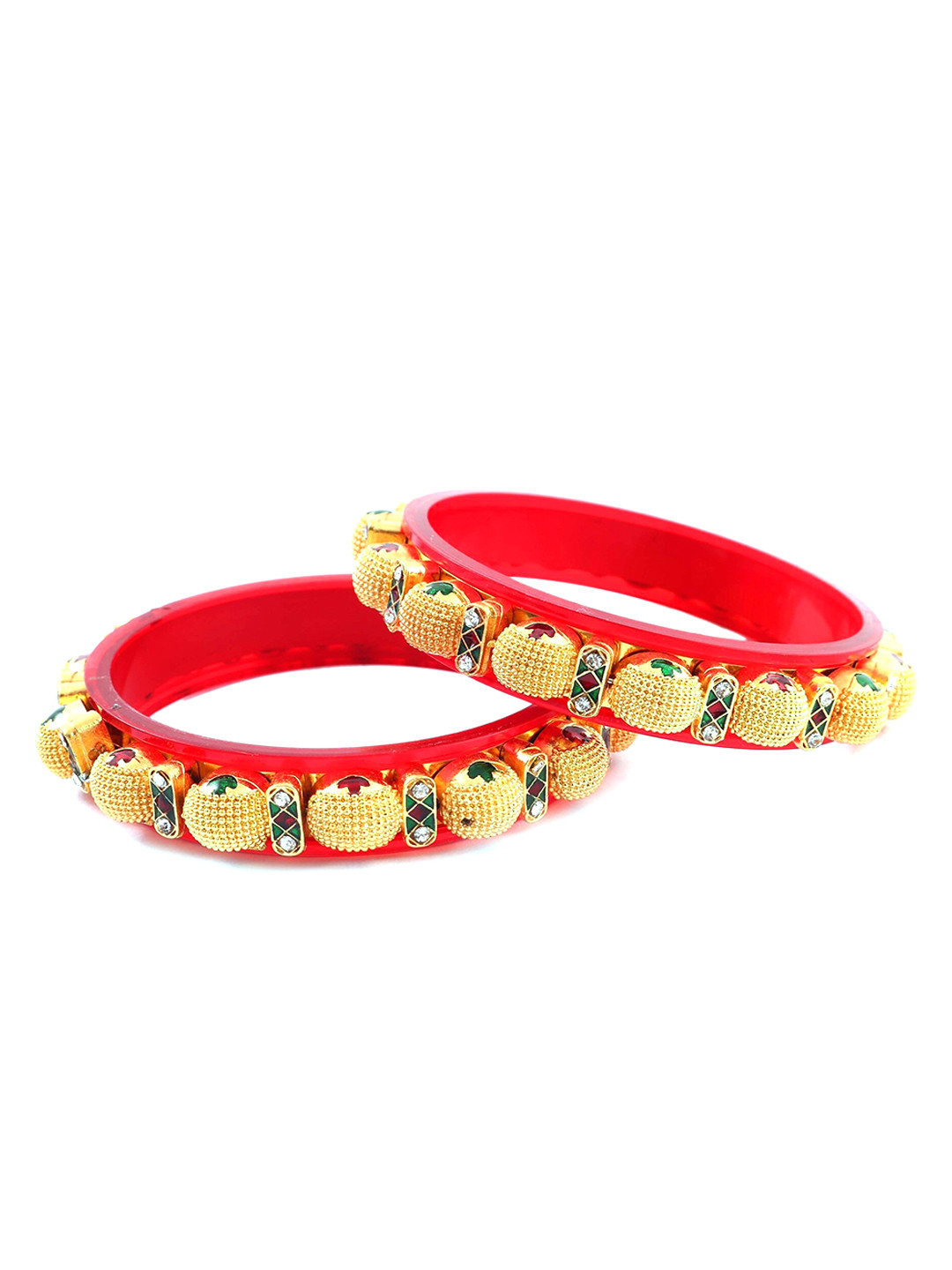 

Jewar Mandi Meena Set Of 2 Gold-Plated AD & CZ Stone-Studded Bangles