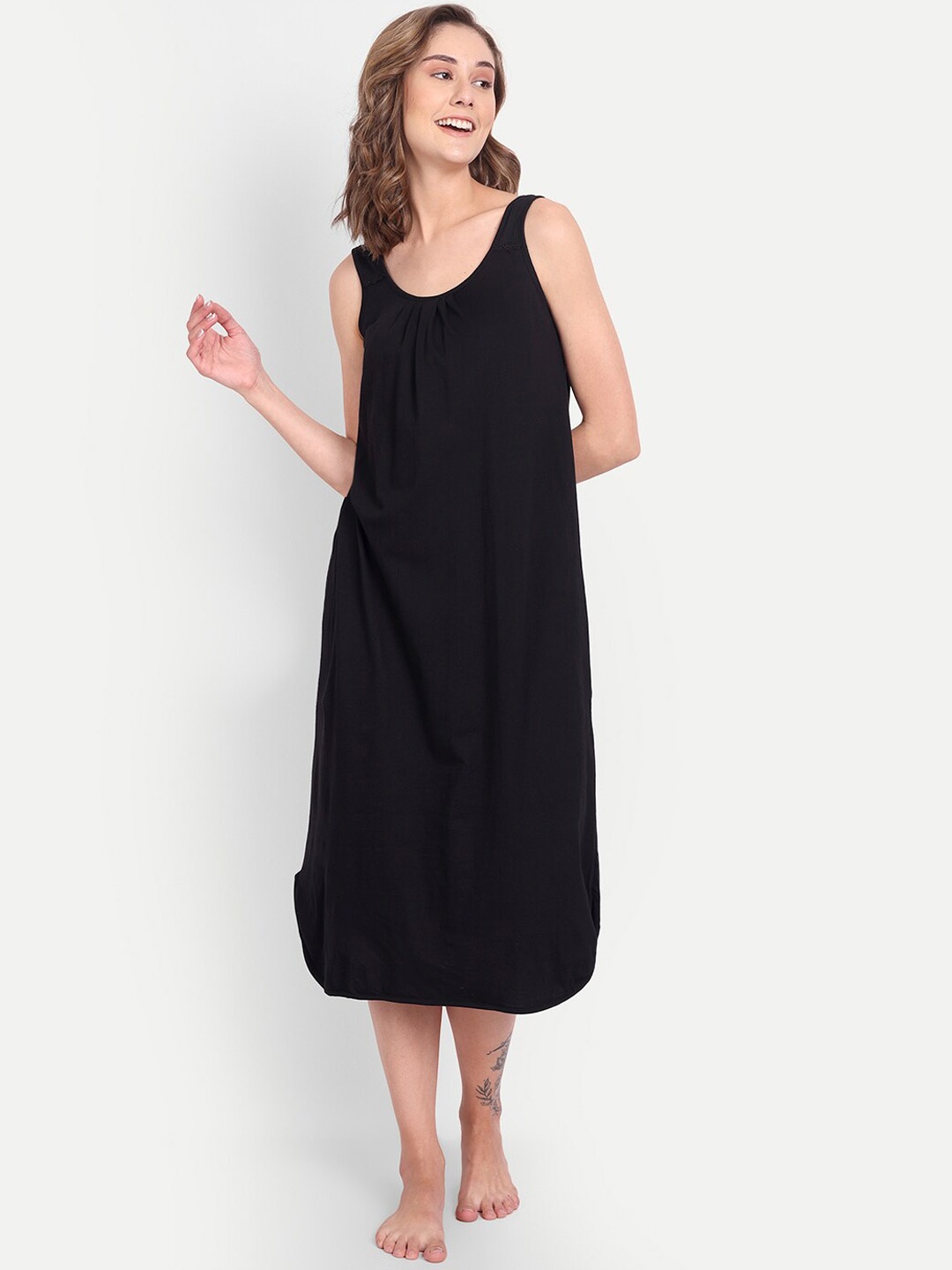 

BLAZON Scoop Neck Durable Pure Cotton Nighty Slip, Black