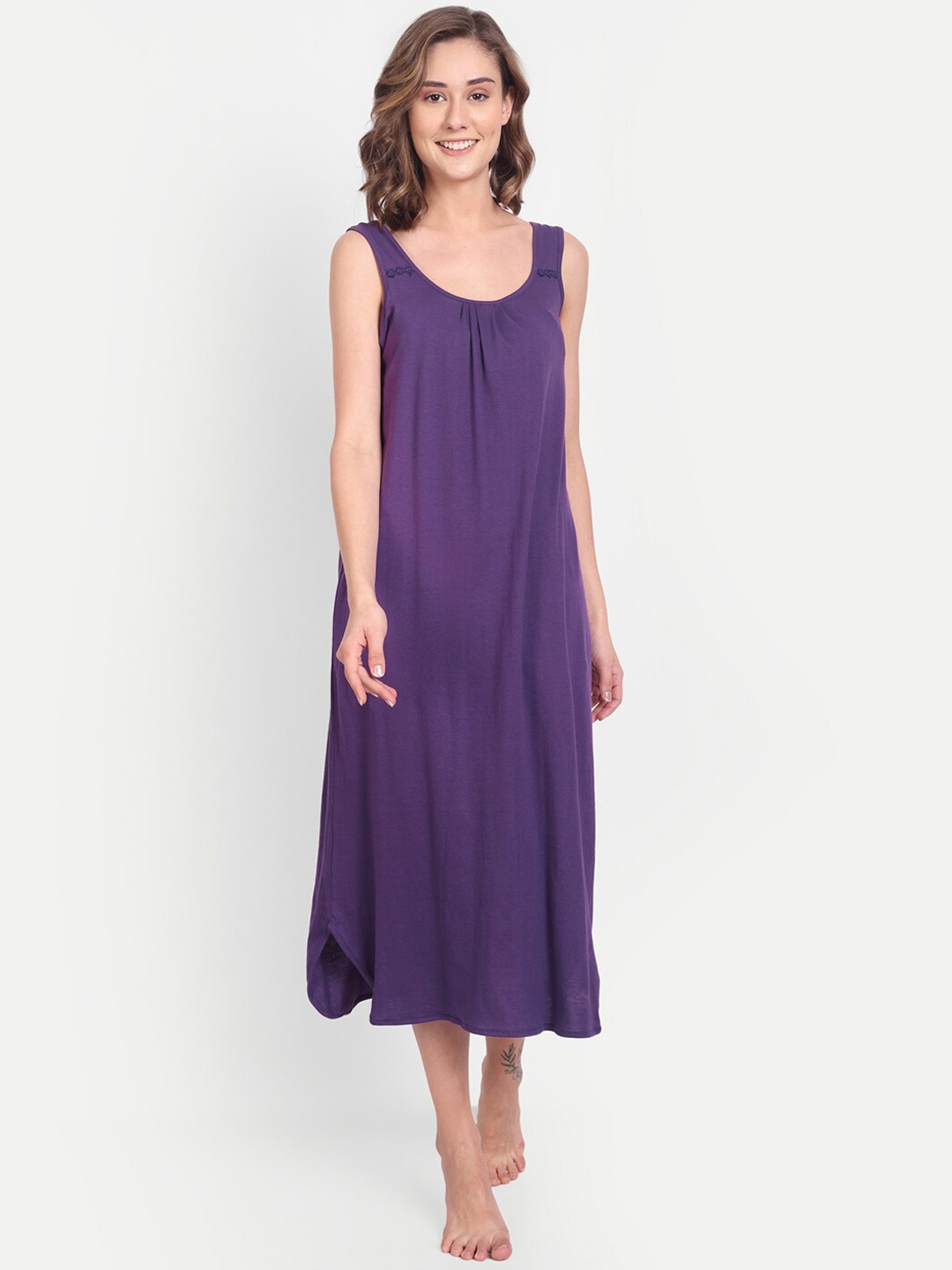 

BLAZON Scoop Neck Durable Pure Cotton Nighty Slip, Violet