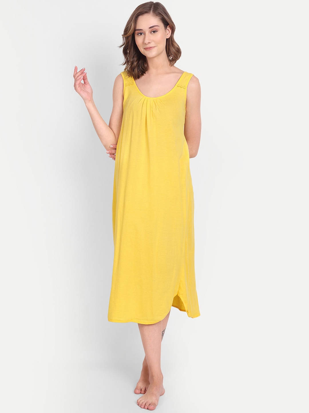 

BLAZON Scoop Neck Durable Pure Cotton Nighty Slip, Yellow