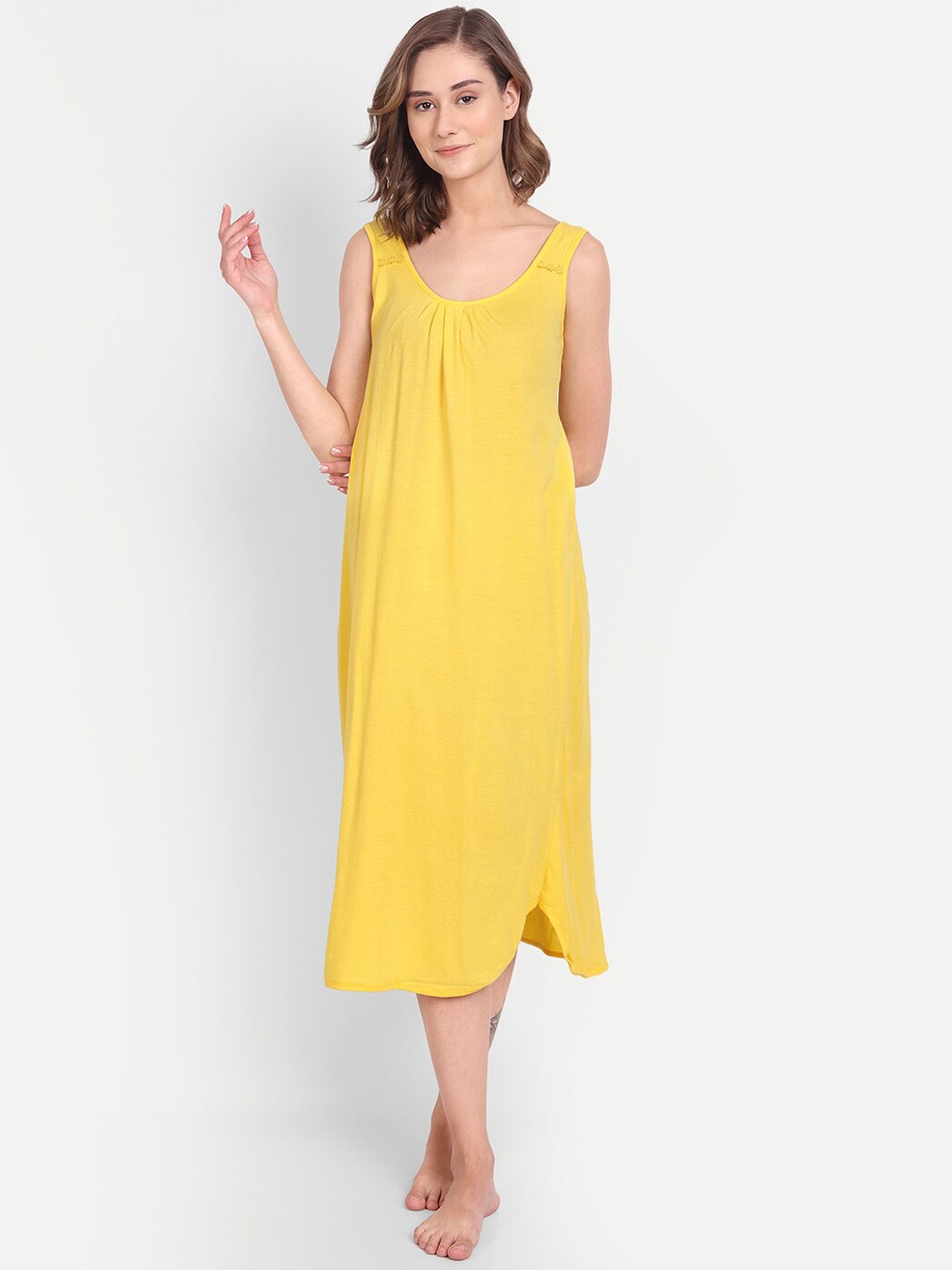 

BLAZON Scoop Neck Durable Pure Cotton Nighty Slip, Yellow