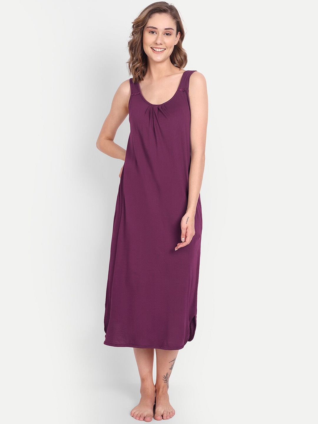 

BLAZON Scoop Neck Durable Pure Cotton Nighty Slip, Purple
