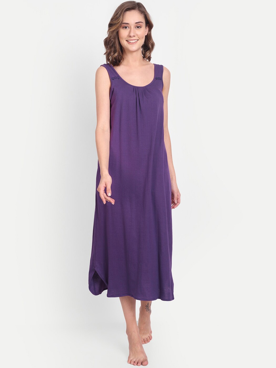 

BLAZON Scoop Neck Durable Pure Cotton Nighty Slip, Violet