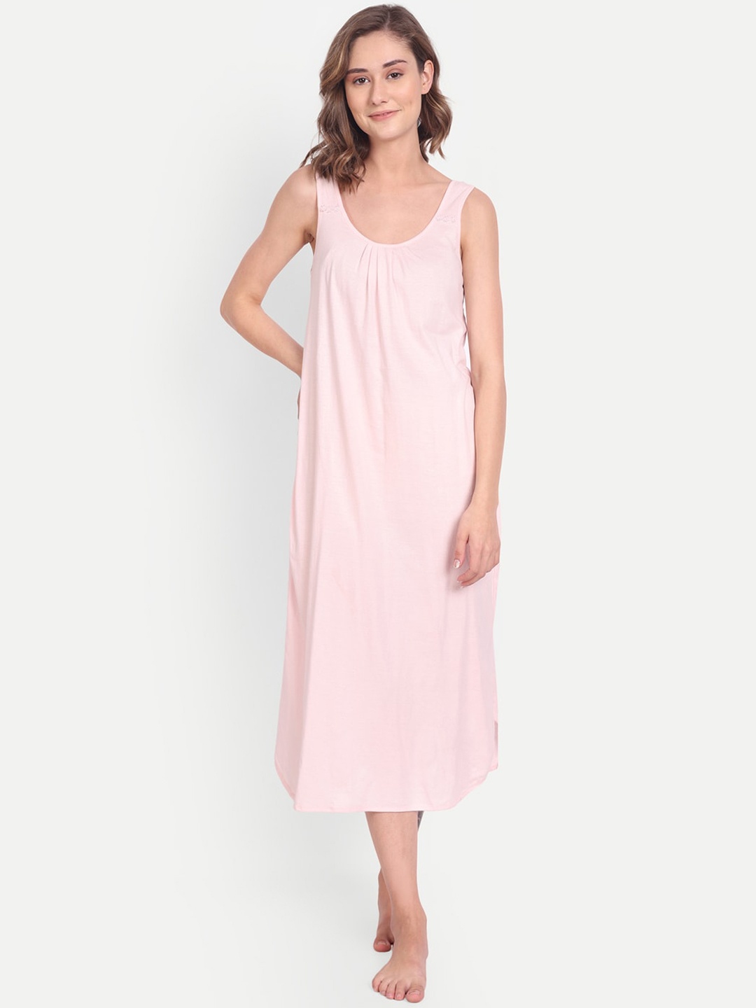 

BLAZON Dreams Super Combed Cotton Lace Patchwork Longline Nighty Slip, Pink