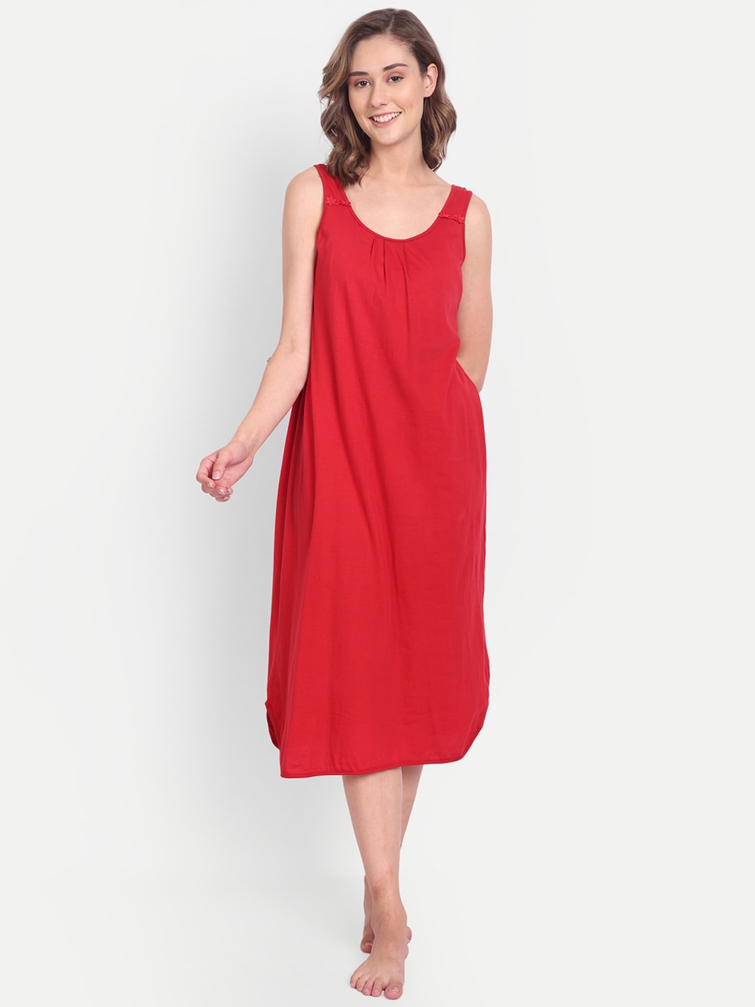 

BLAZON Dreams Super Combed Cotton Lace Patchwork Nighty Slip, Red