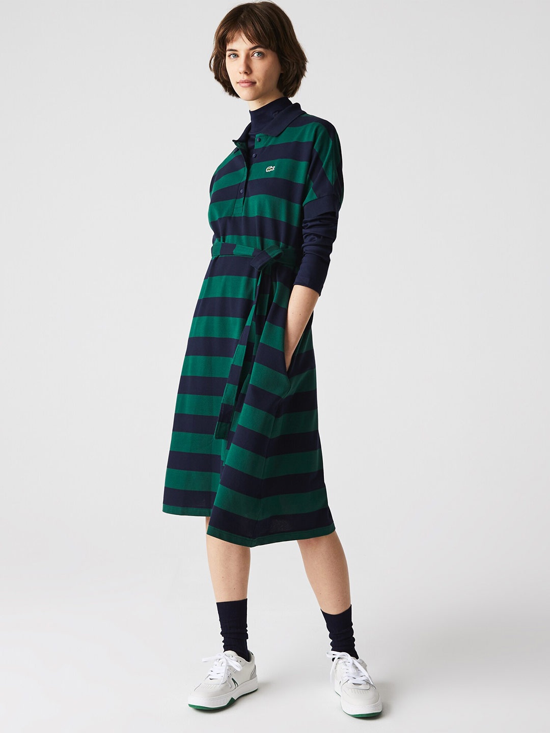 

Lacoste Striped Midi Dress, Green