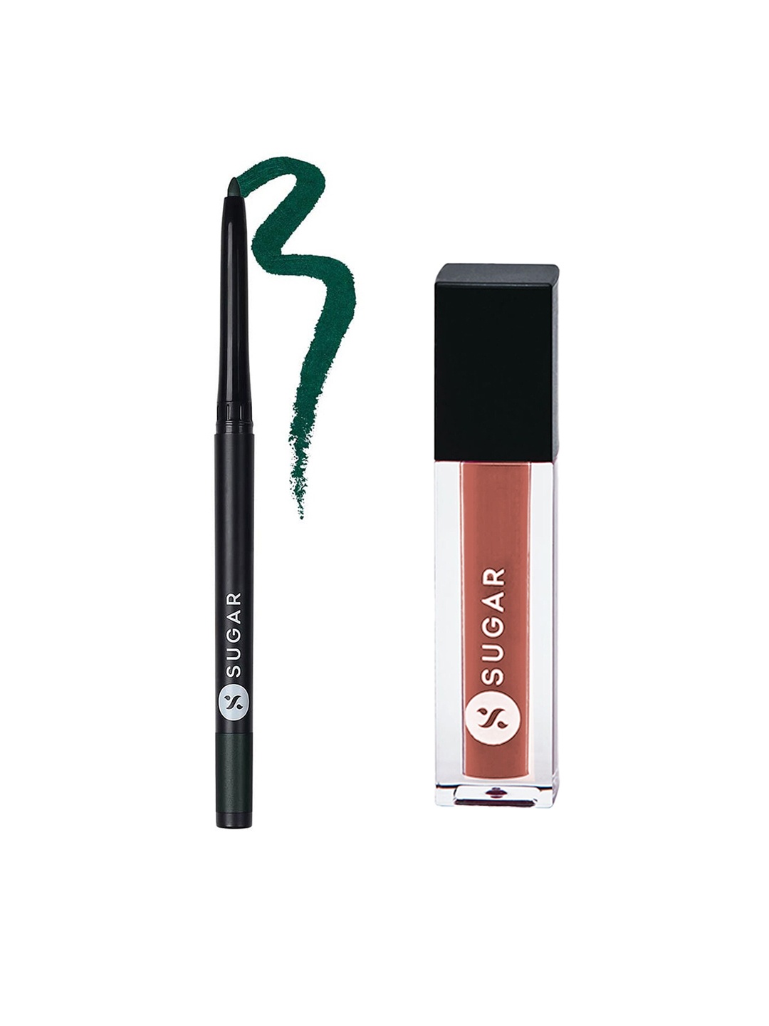 

SUGAR Kohl Of Honour Intense Kajal-Go Green 05+Smudge Me Not Lipstick-Hot Apricot 37, Nude