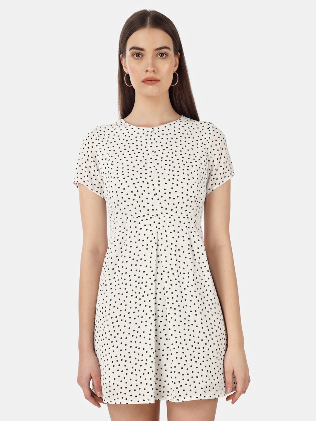 

Chanira La Parezza Polka Dots Printed Round Neck A-Line Dress, White