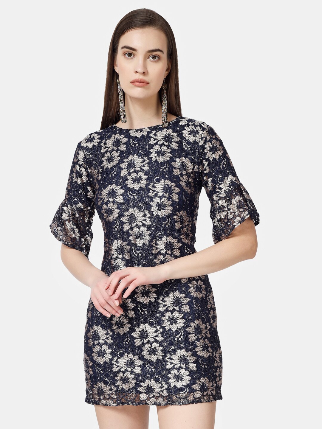 

Chanira La Parezza Floral Sheath Mini Boat Neck Dress, Navy blue