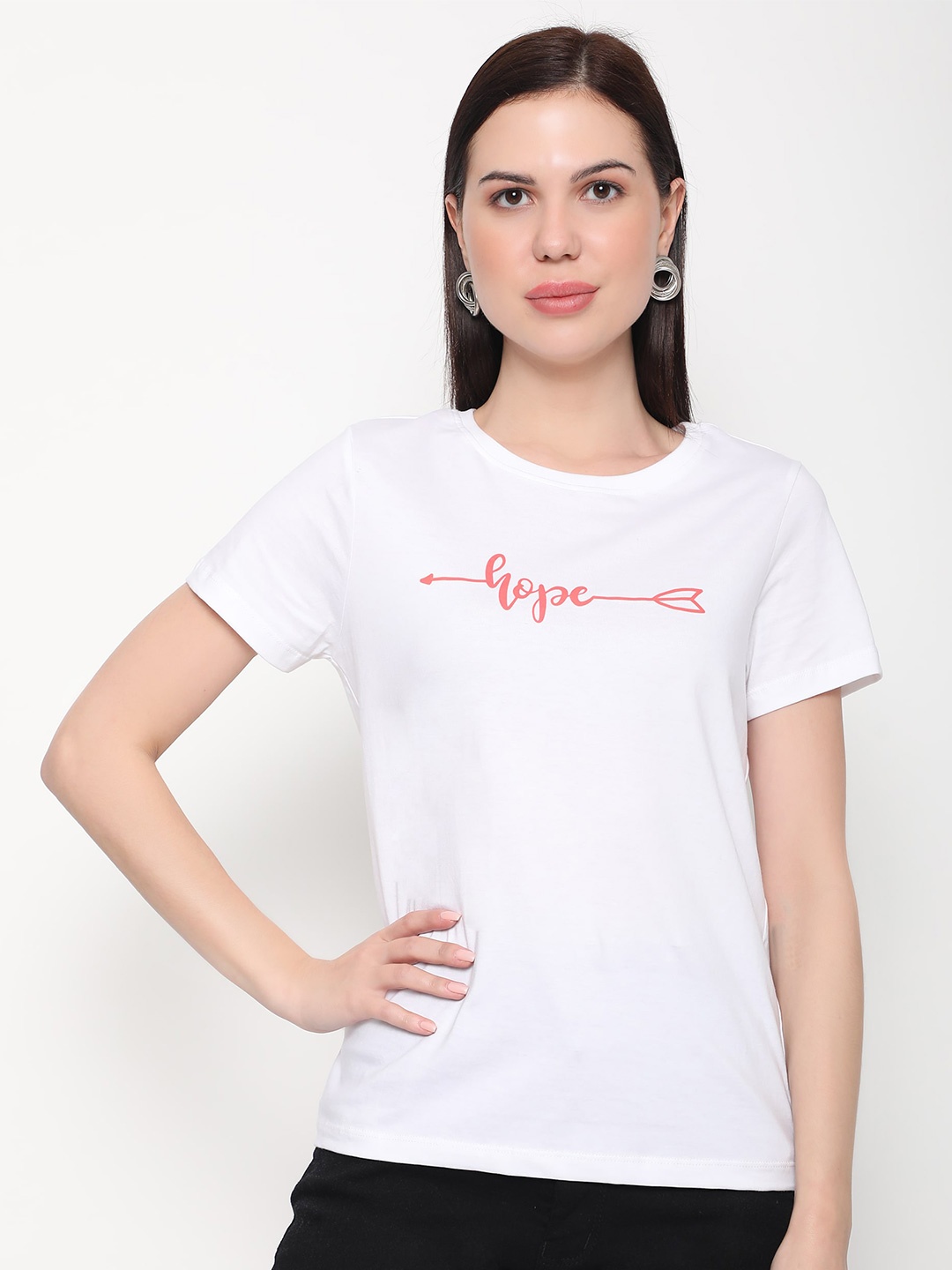 

Outflits Women Typography Printed Cotton T-shirt, White