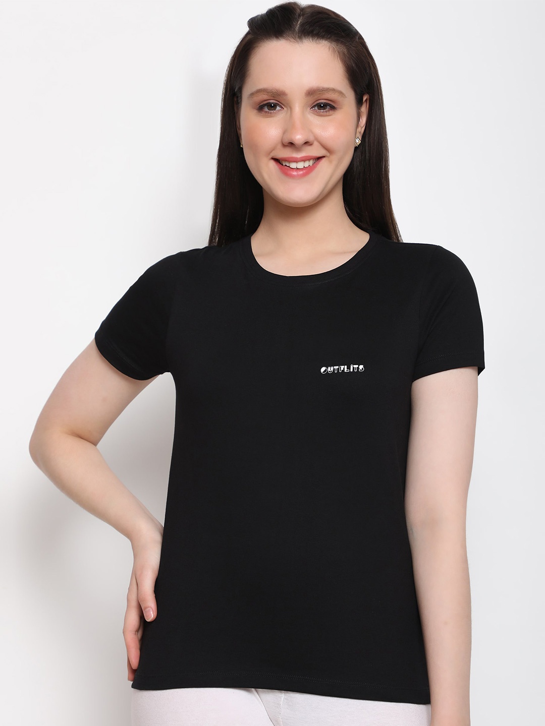

Outflits Women Cotton T-shirt, Black