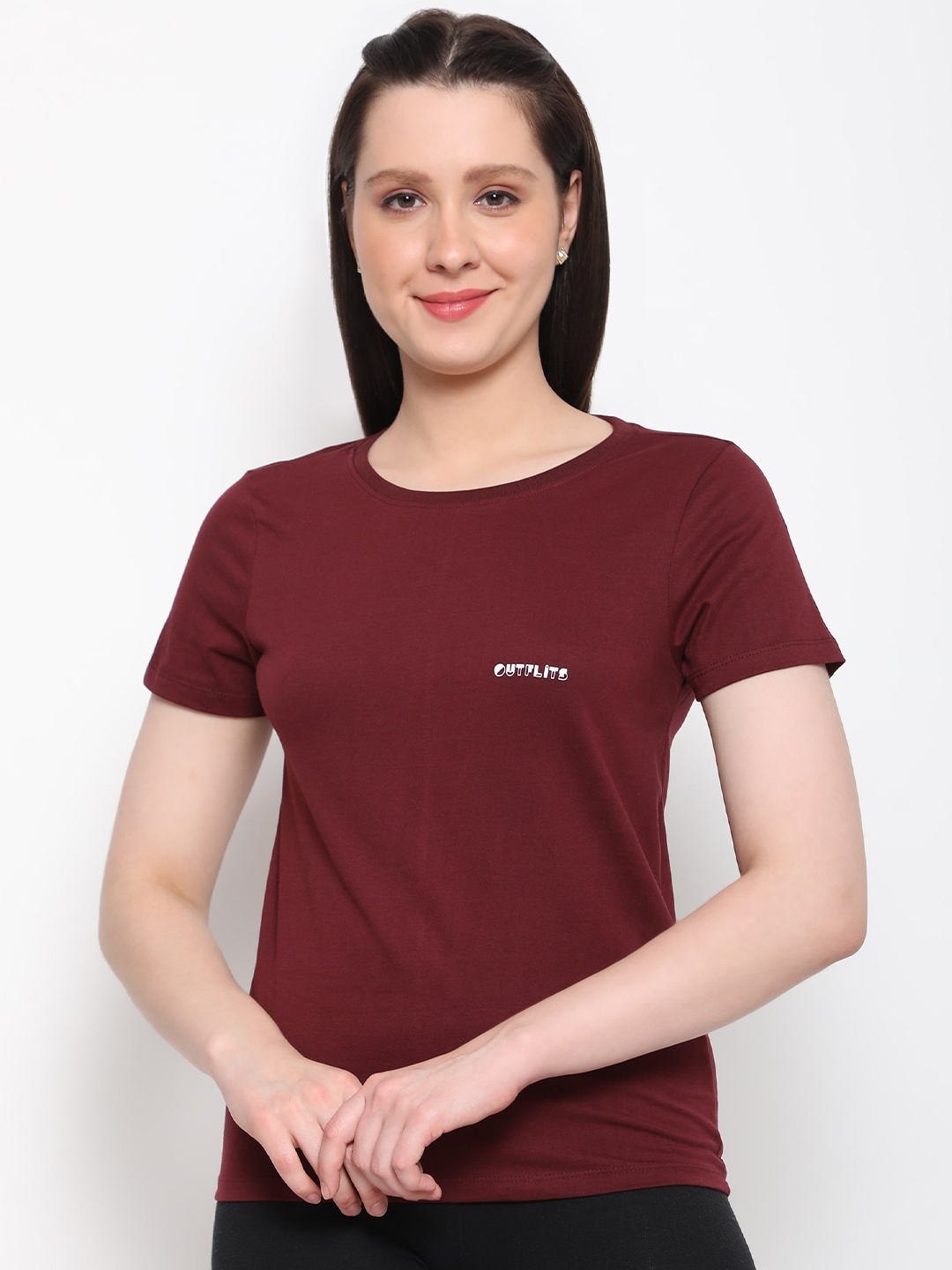 

Outflits Women Cotton Sports T-shirt, Brown