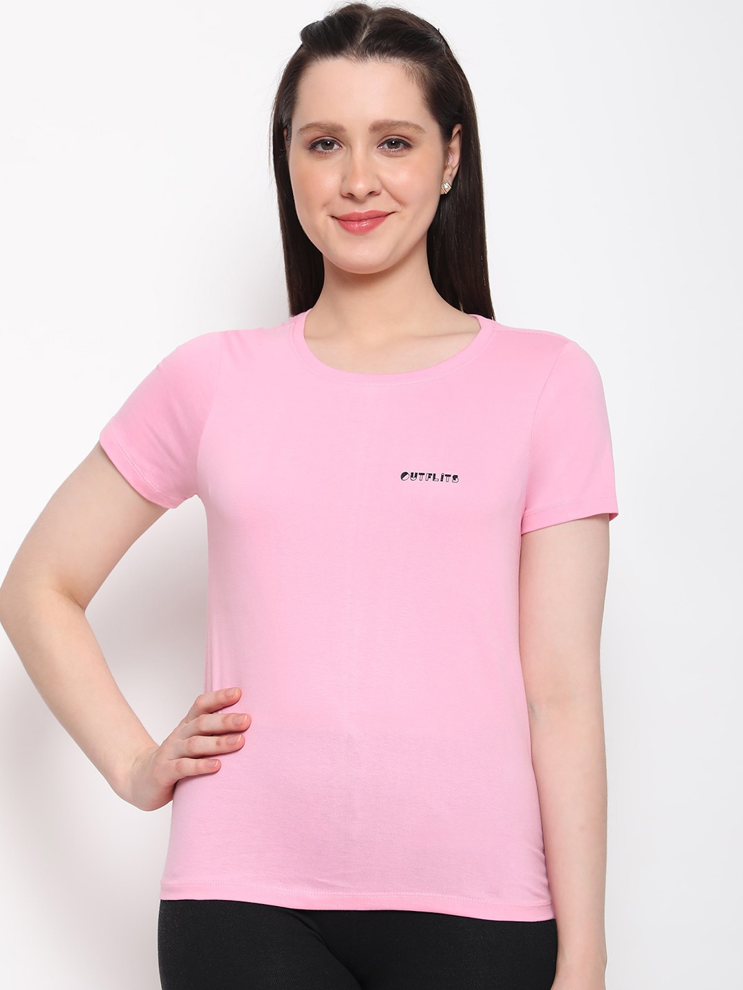 

Outflits Women Cotton Sports T-shirt, Pink