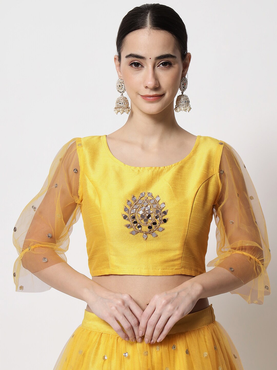 

studio rasa Mirror Work Embroidered Crop Top, Yellow