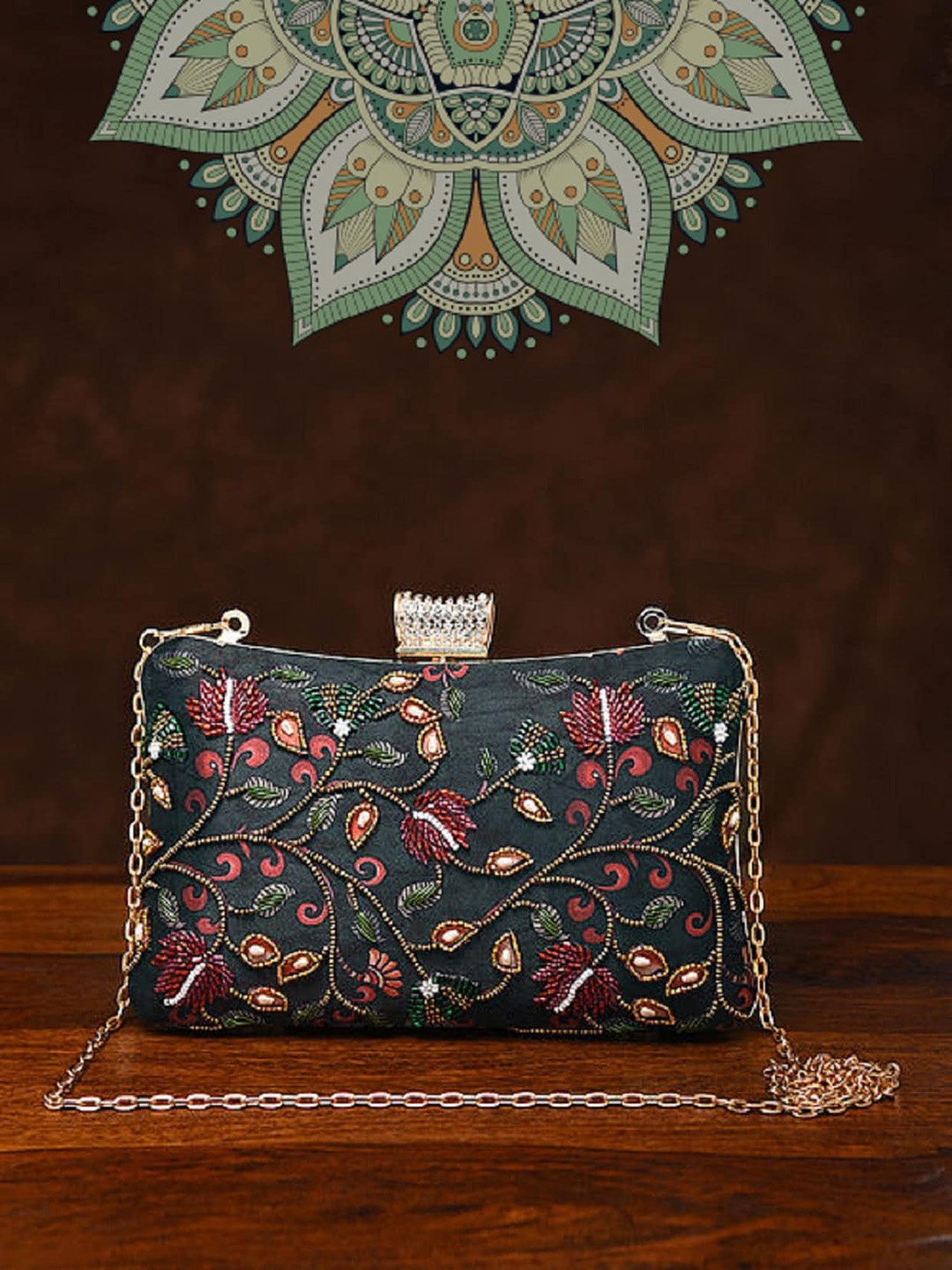 

Jalwa Art Floral Printed Structured Sling Bag, Olive