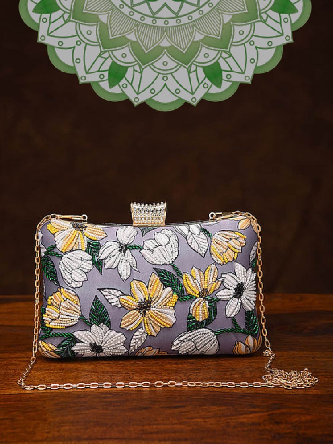 

Jalwa Art Floral Printed Structured Silk Sling Bag, Lavender