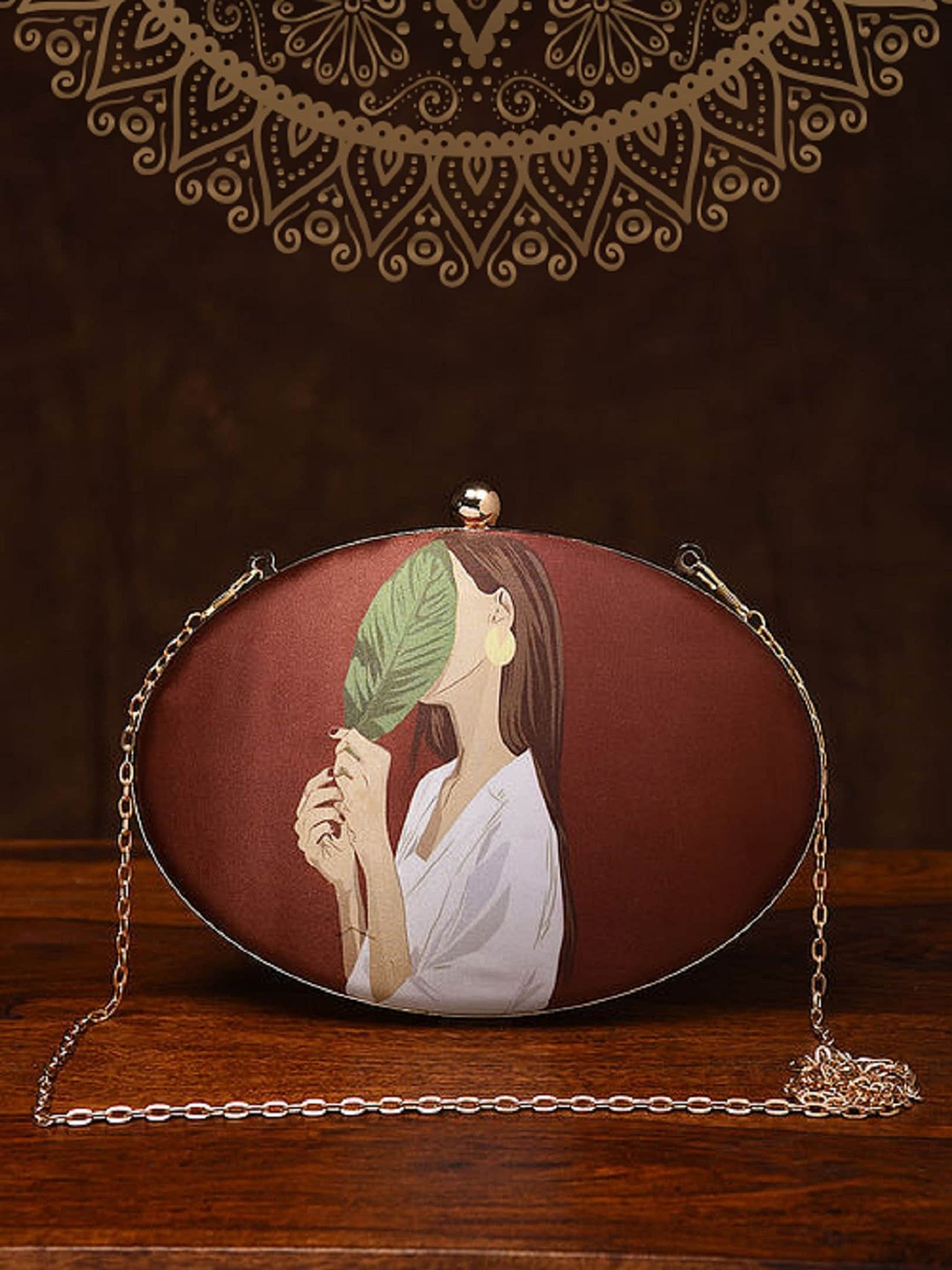 

Jalwa Art Printed Half Moon Clutch, Maroon