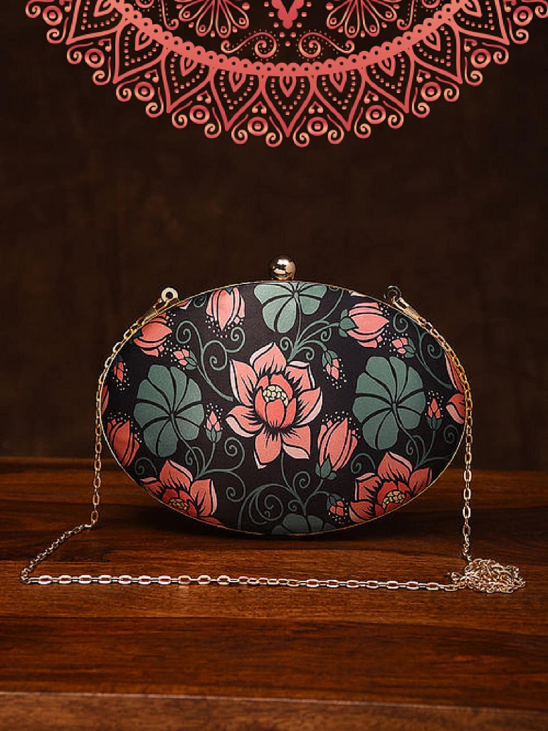 

Jalwa Art Printed Half Moon Clutch, Black