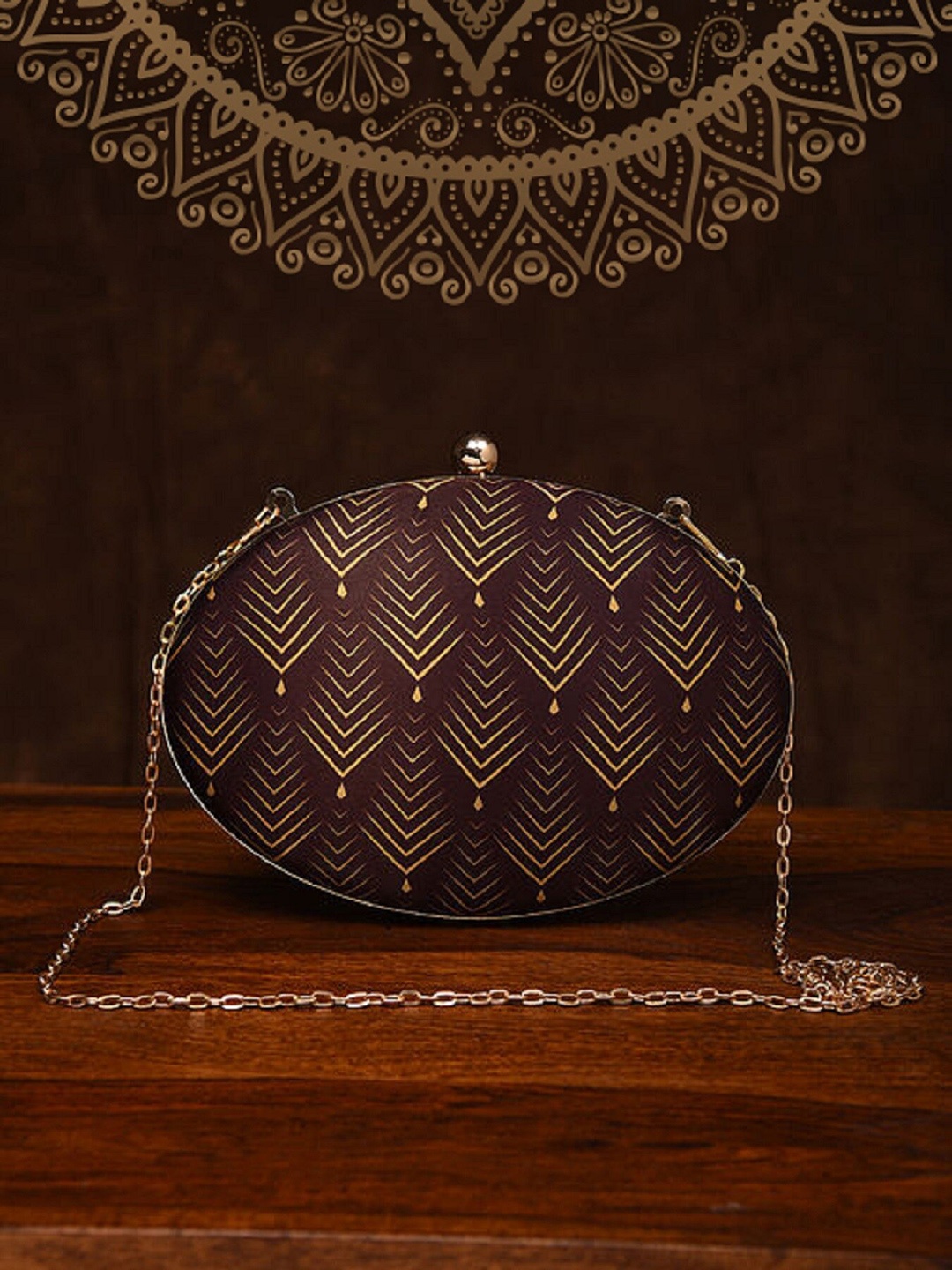 

Jalwa Art Printed Half Moon Clutch, Maroon