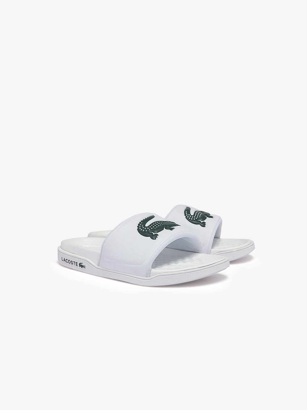 

Lacoste Women Croco Dualiste Synthetic Logo Strap Sliders, White