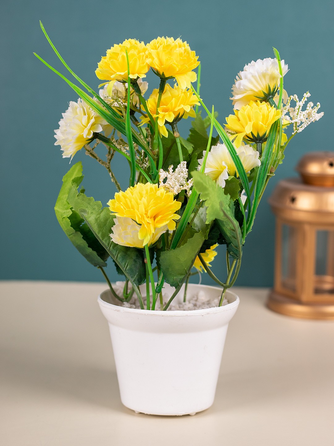 

Market99 Yellow & Green Carnation Artificial Flower Plant With Pot