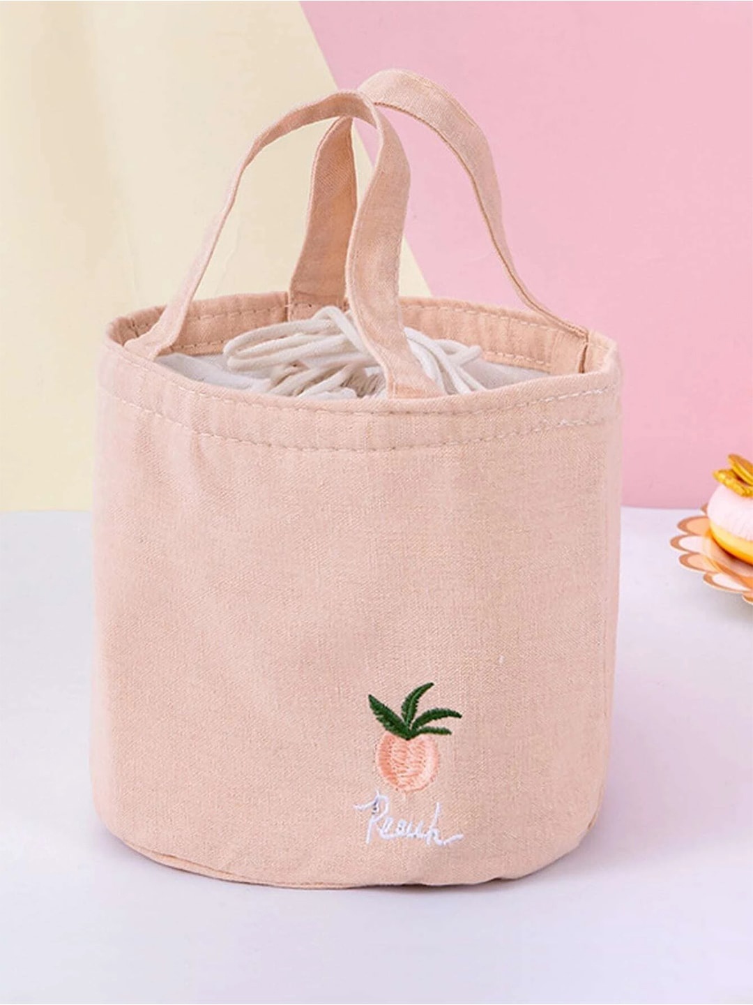 

MARKET99 Pink Round Canvas Lunch Bag