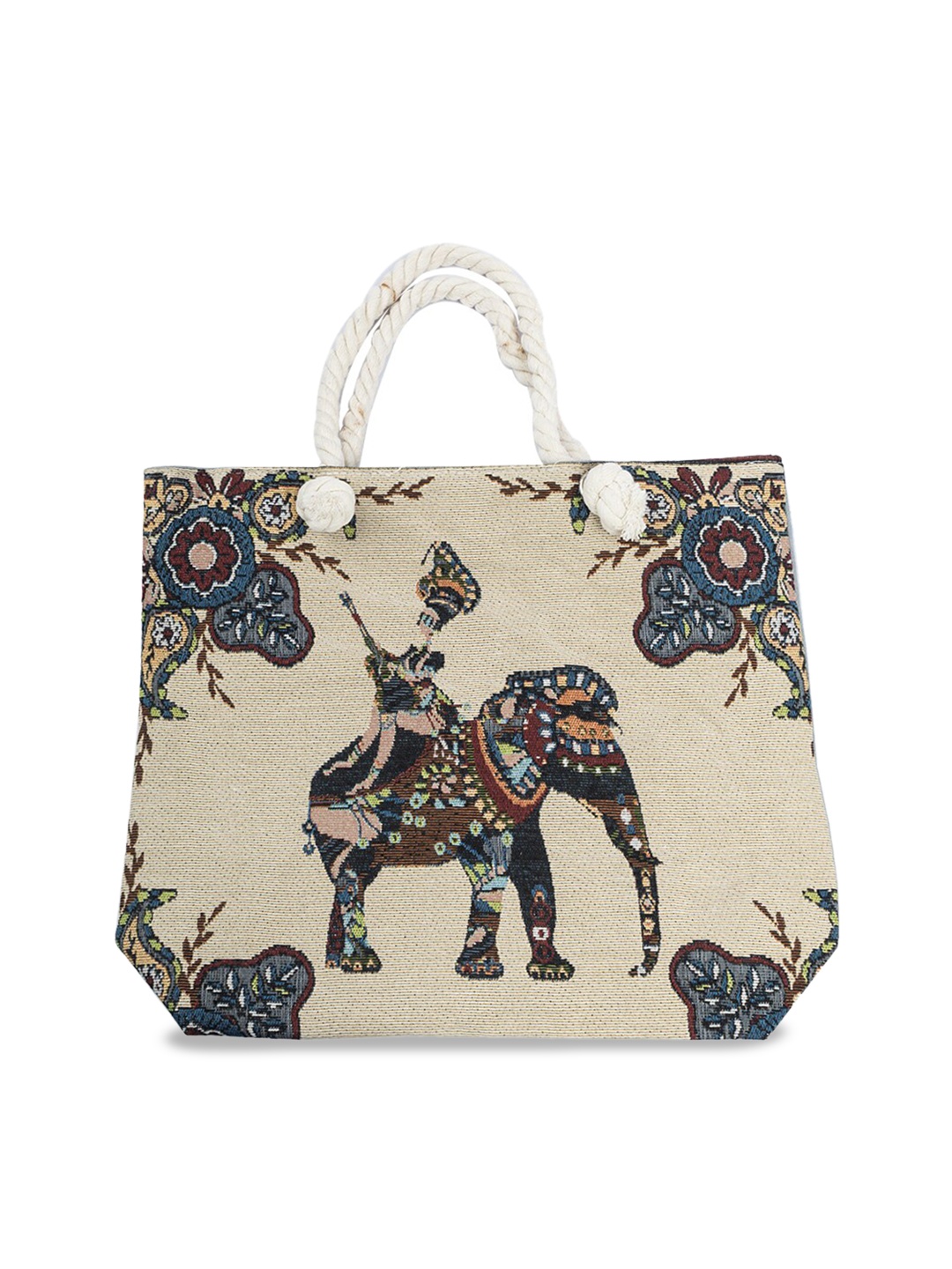 

MARKET99 Beige & Grey Melange Royal Elephant Tote Bag