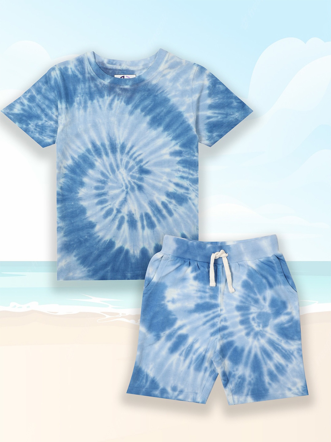 

Jumping Joey Boys Dyed Pure Cotton T-shirt with Shorts, Blue