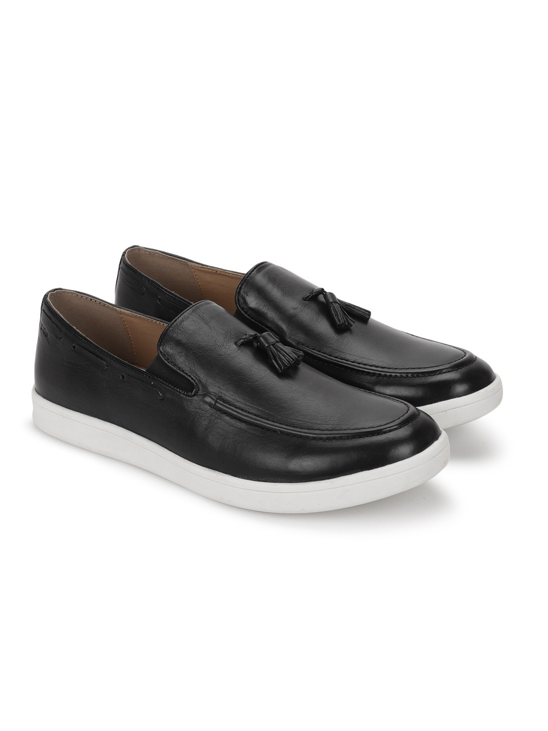 

yoho Men Leather Loafers, Black