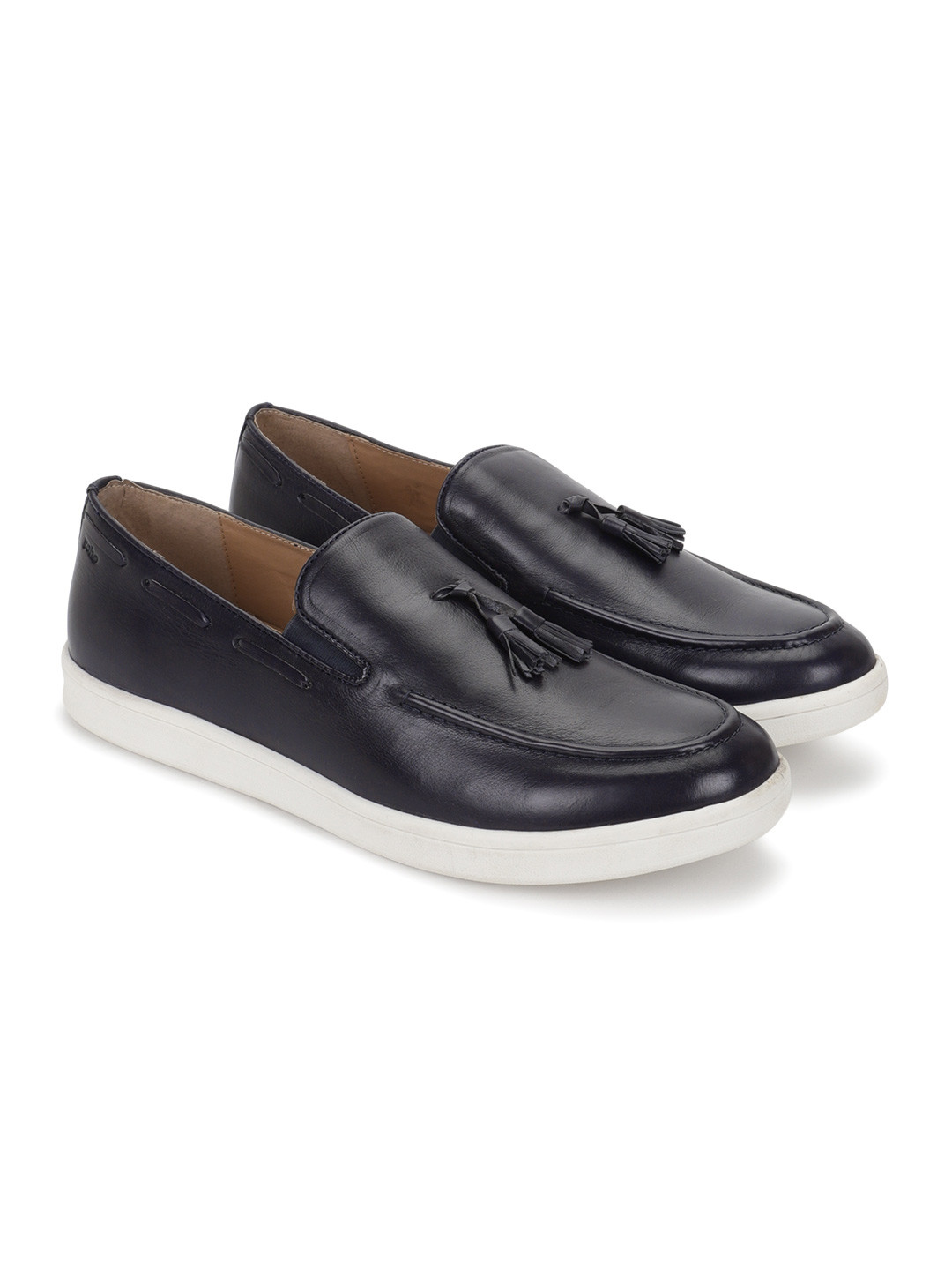 

yoho Men Leather Loafers, Navy blue