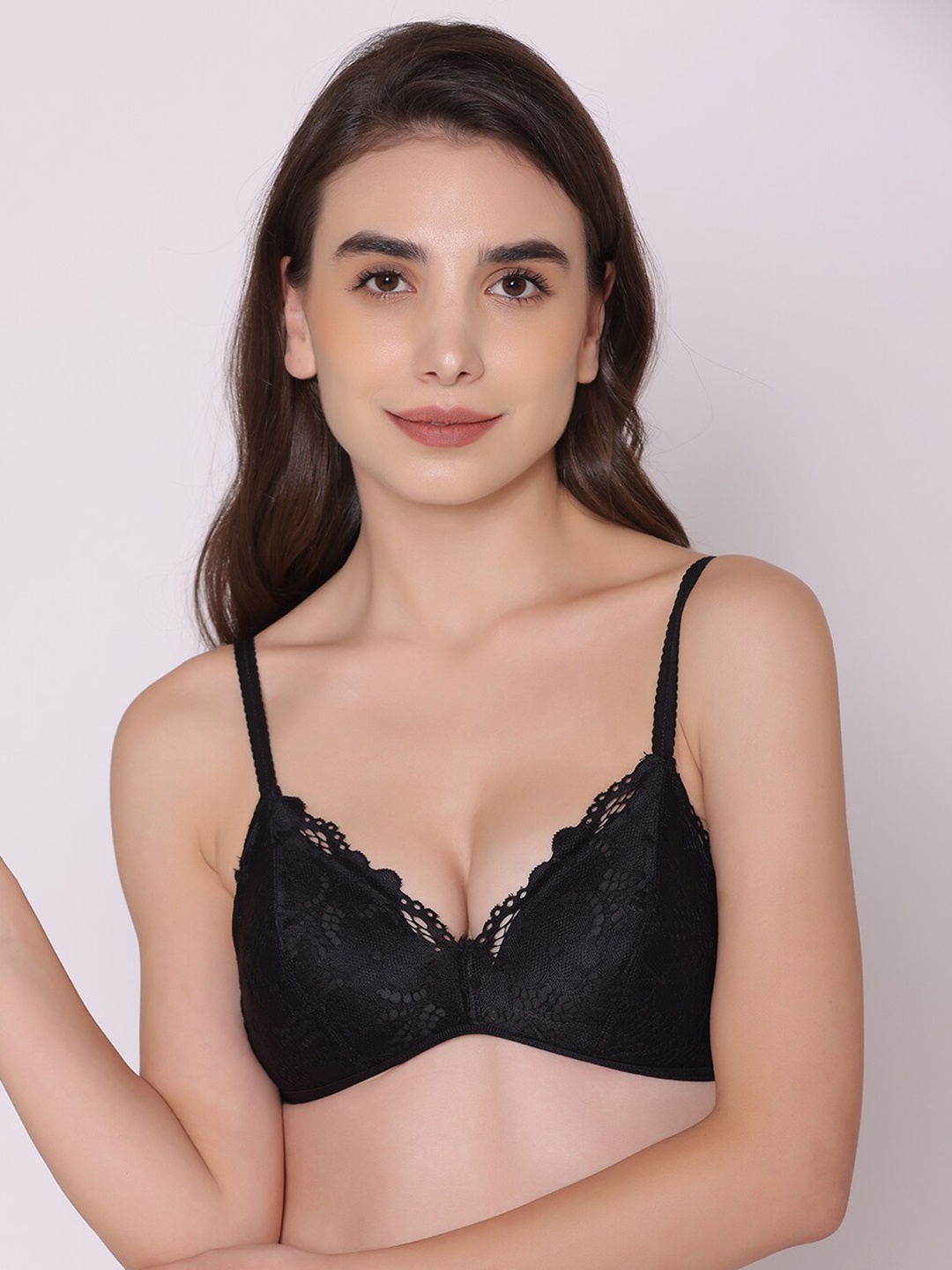 

Treasure chest Verve Woman Non Padded Non Wired Daily Wear Lace Bra, Black