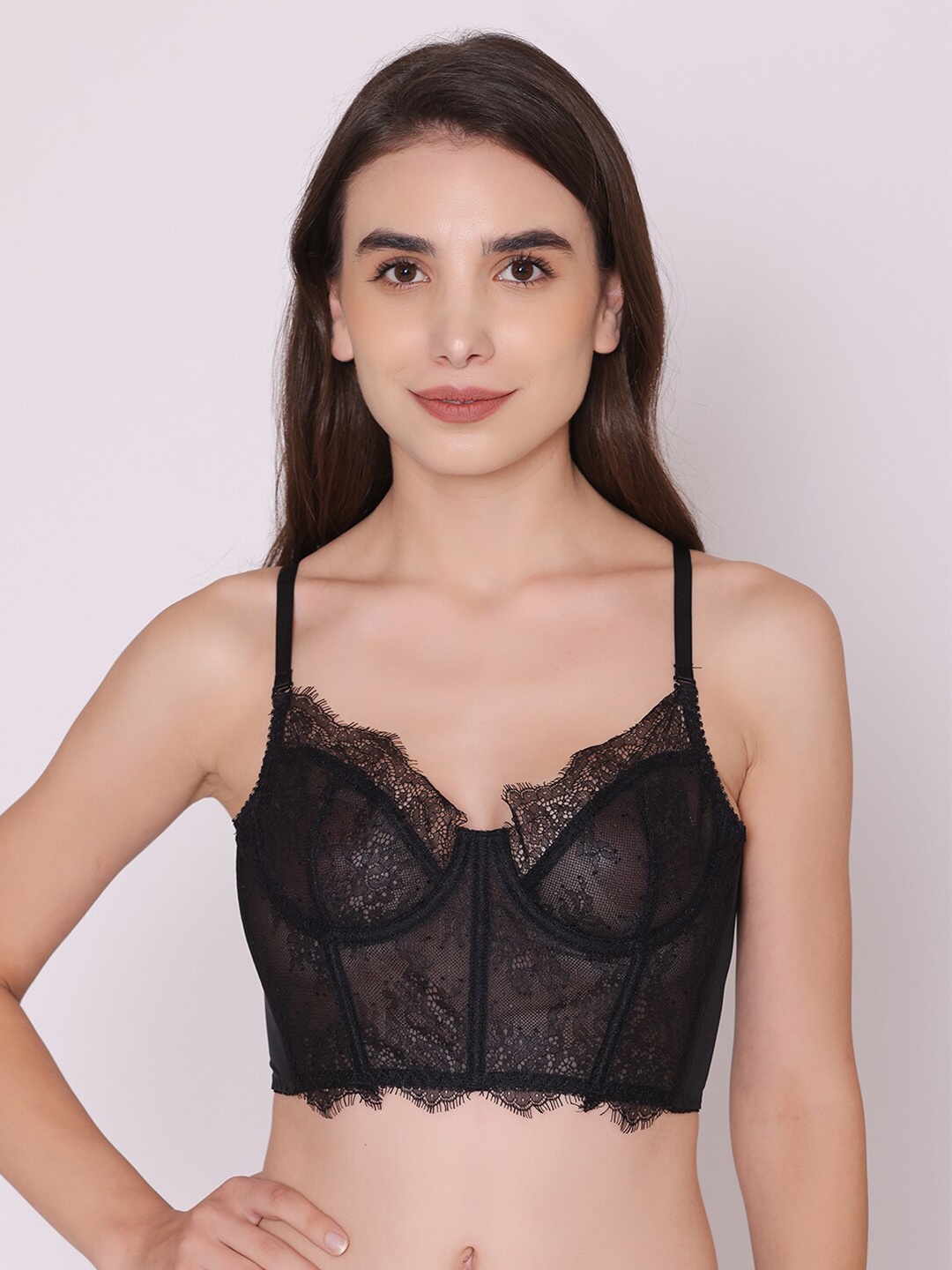 

Treasure chest Woman Isa Corset Look Eyelash Lace Bra, Black