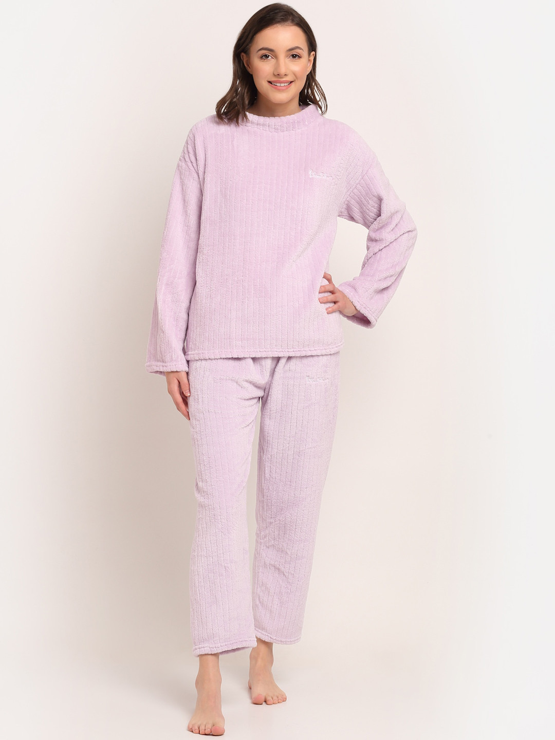 

TAG 7 Women Striped Night suit, Lavender