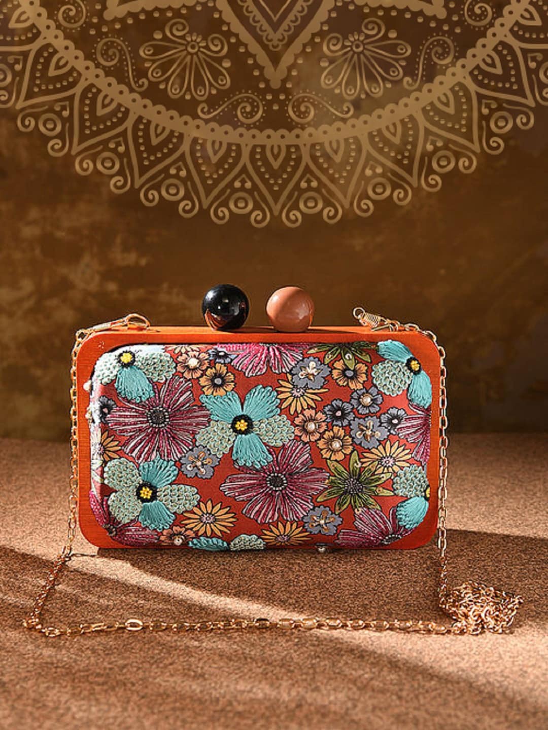 

Jalwa Art Pink Printed Box Clutch