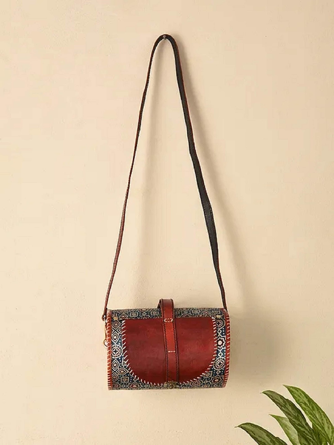 

Jalwa Art Printed Leather Structured Sling Bag, Blue