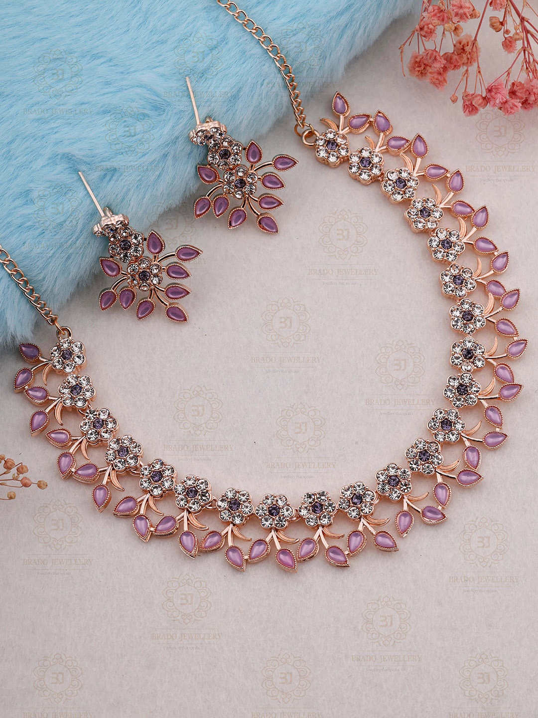 

Brado Jewellery Rose Gold-Plated Royal AD & CZ Stone-Studded Jewellery Set