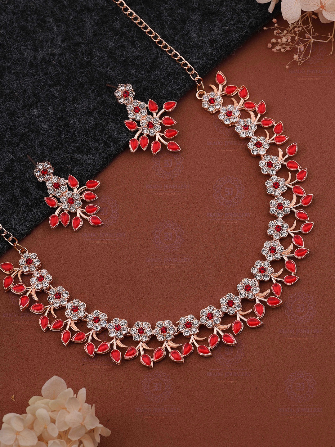 

Brado Jewellery Rose Gold-Plated Royal AD & CZ Stone-Studded Jewellery Set