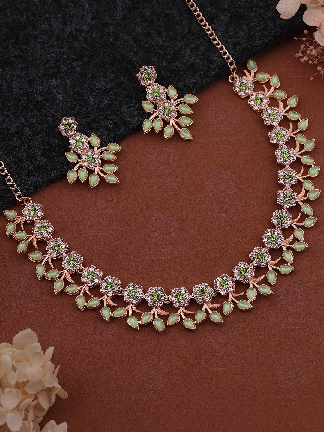

Brado Jewellery Rose Gold-Plated Royal AD & CZ Stone-Studded Jewellery Set