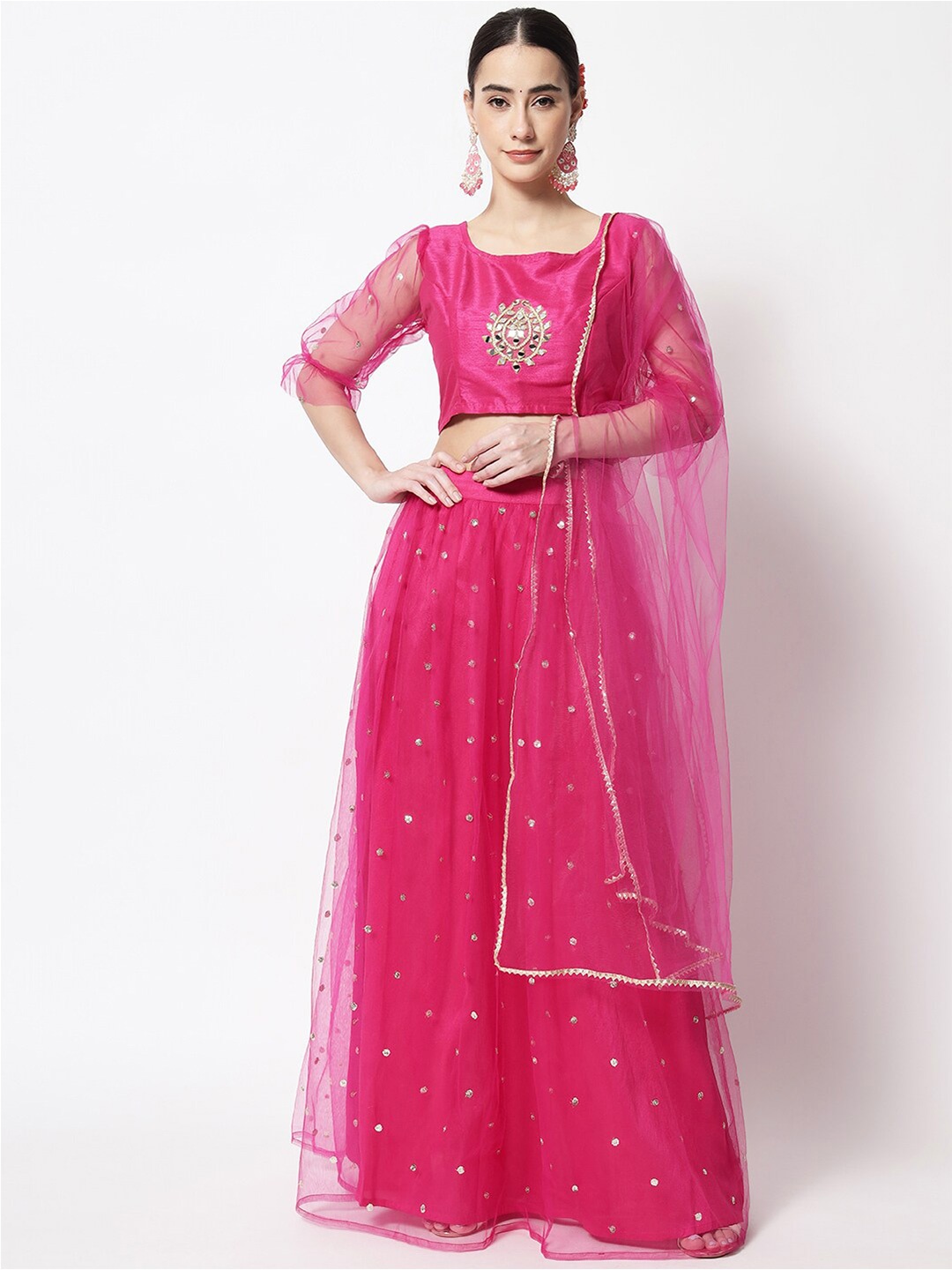 

studio rasa Embellished Mirror Work Ready to Wear Lehenga & Blouse With Dupatta, Pink