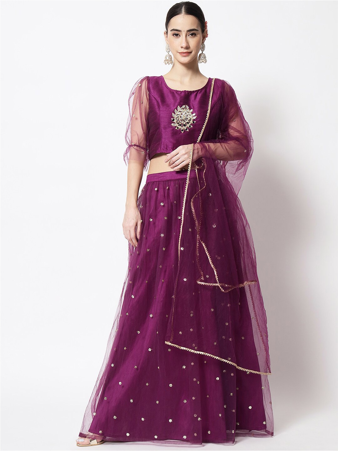 

studio rasa Embellished Mirror Work Ready to Wear Lehenga & Blouse With Dupatta, Purple