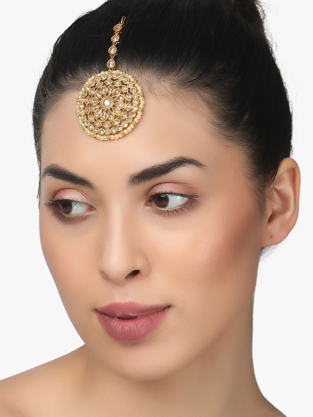 

Adwitiya Collection 24CT Gold-Plated Kundan Pearl & Stone-Studded Maang Tikka