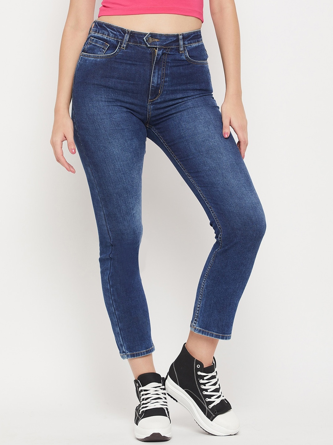 

Madame Women Mid-Rise Light Fade Cotton Jeans, Navy blue