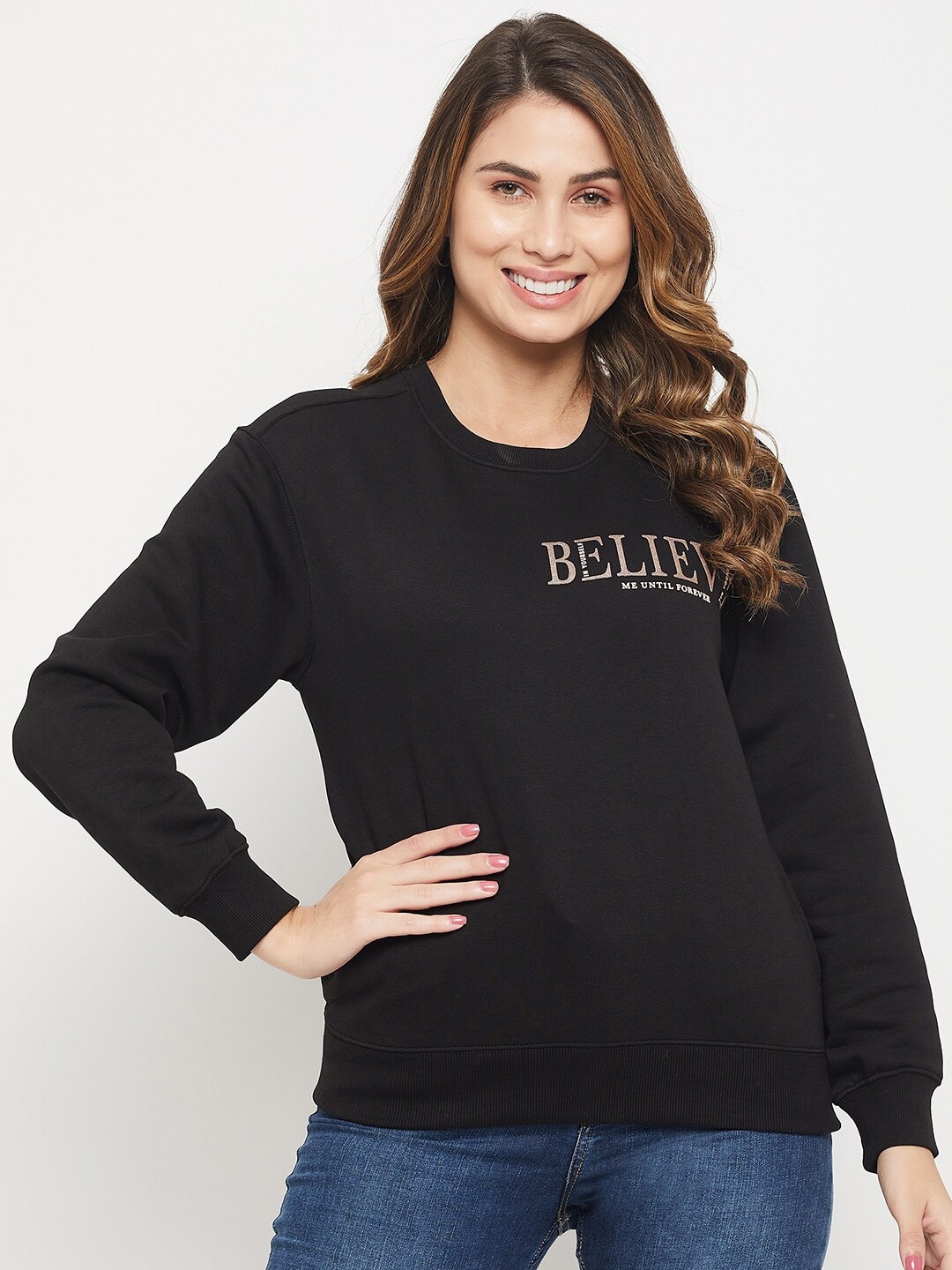 

Madame Round Neck Cotton Sweatshirt, Black