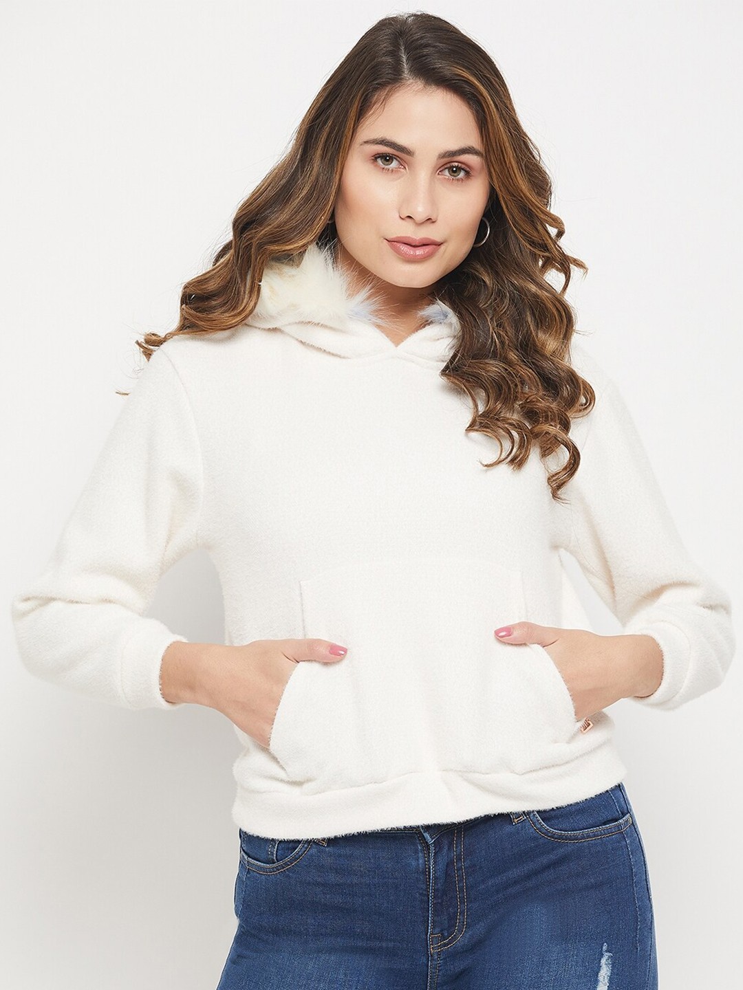 

Madame Women Hooded Cotton Sweatshirt, White