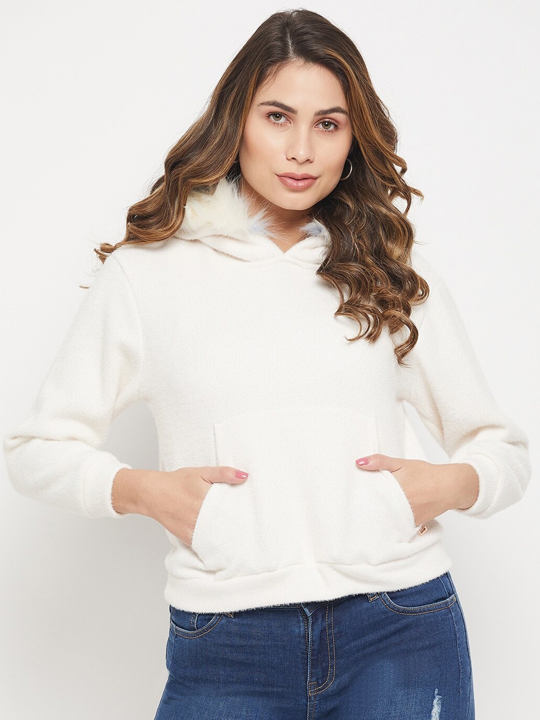 

Madame Women Hooded Cotton Sweatshirt, White